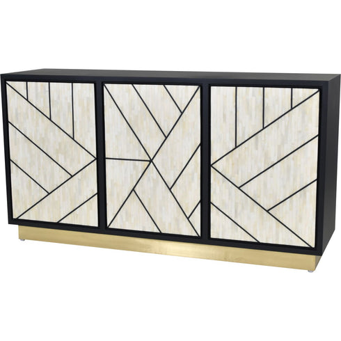 Libra Credenza Abstract 3 Door Cabinet with Bone Inlay